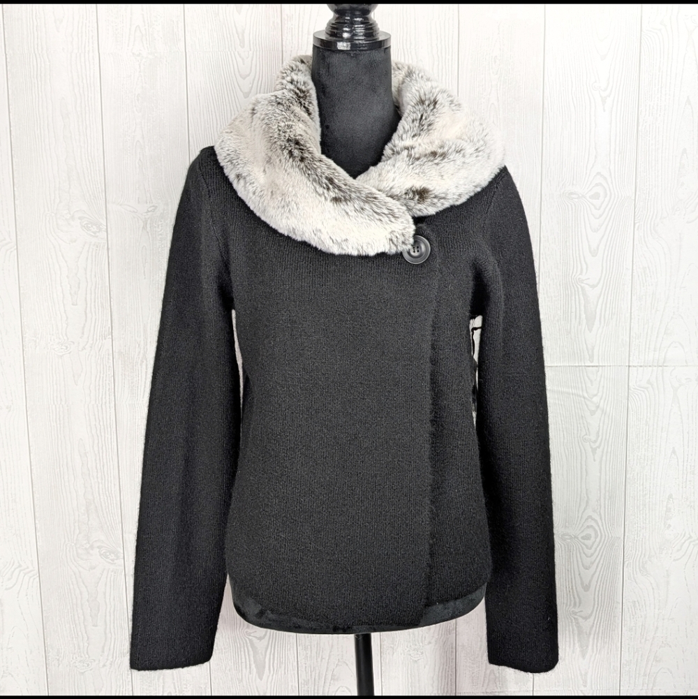 Cynthia Rowley Cardigan Sweater Removable Collar Women's Size L Black NWT